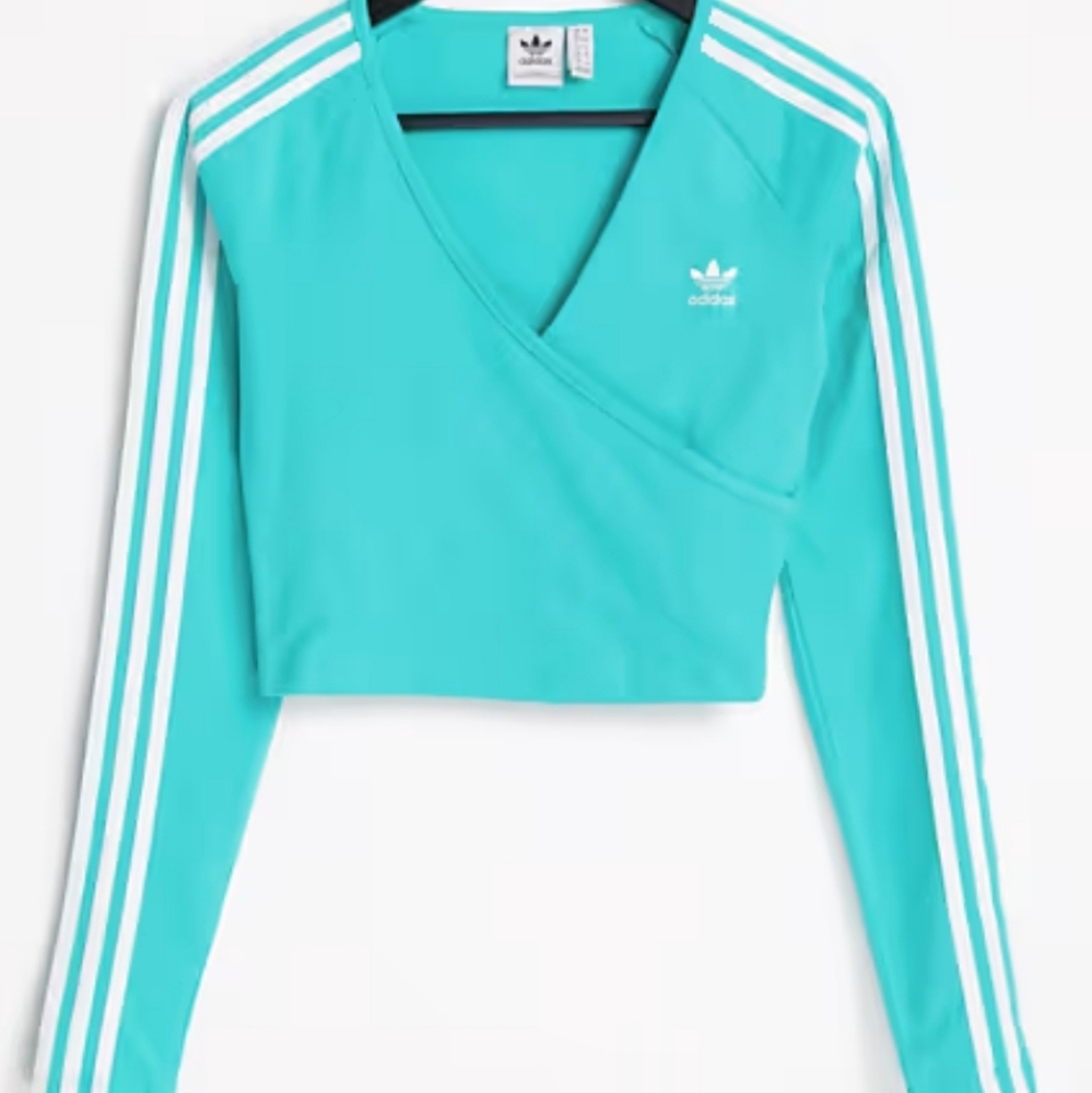 Adidas‎ Originals Adicolor Women's Blue Turquoise Wrap Crop Top Size Small